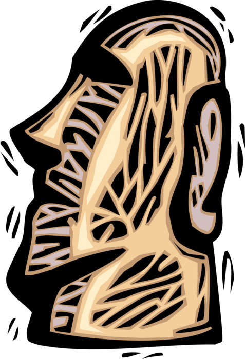 Vector Illustration of Easter Island Moai Monolithic Stone Statue Heads Carved by Rapa Nui People