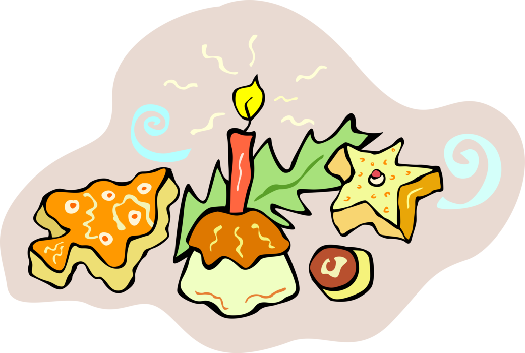 Vector Illustration of Holiday Festive Season Christmas Cookies and Treats with Candle