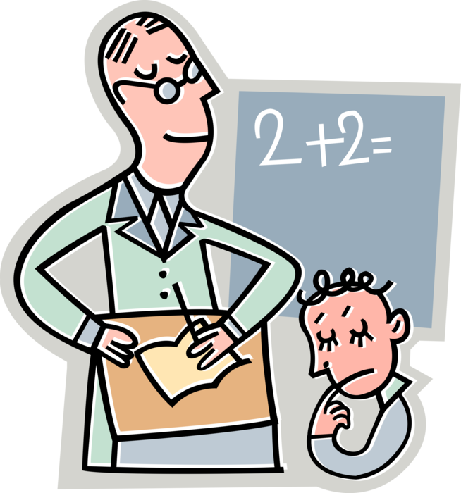 Vector Illustration of School Student and Teacher in Math Class Study Mathematics with Blackboard Lesson