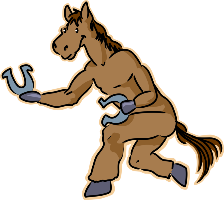 Vector Illustration of Equestrian Horse Plays Horseshoes