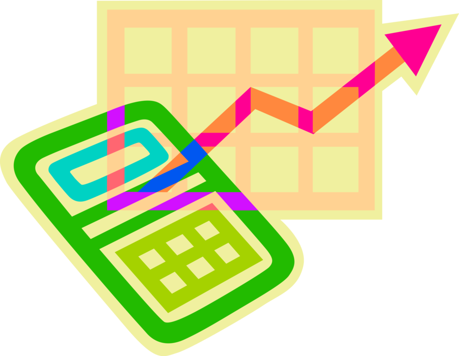 Vector Illustration of Calculator Portable Electronic Device Performs Basic Operations of Mathematics and Adding Machines