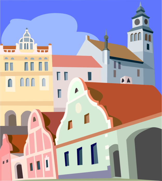 Vector Illustration of Holašovice Historical Village Reservation, Czech Republic, South Bohemia