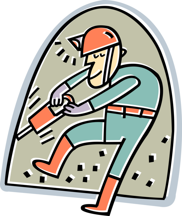 Vector Illustration of Miner Mining and Drilling for Minerals with Drill