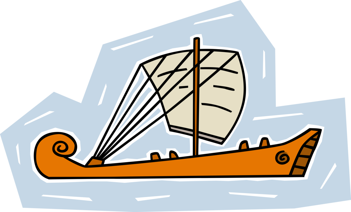 Vector Illustration of Ancient Egyptian Sailboat Sailing Vessel Under Sail