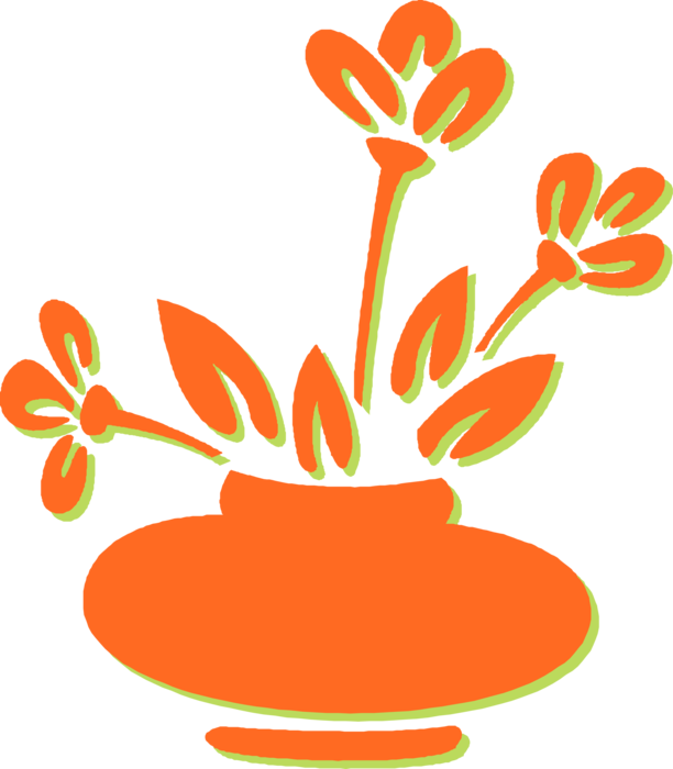 Vector Illustration of Cut Flowers in Ceramic Vase