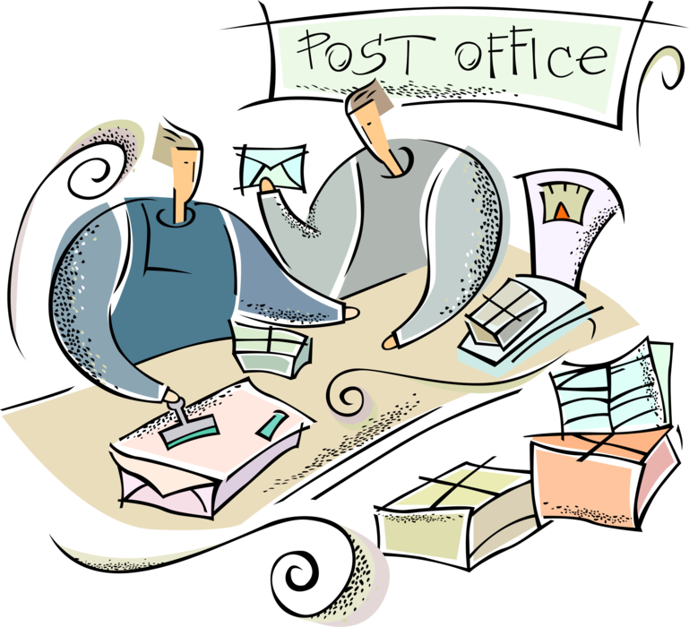 Vector Illustration of Post Office Postal Scale Weighs Packages to Determine Postage for Mail Delivery