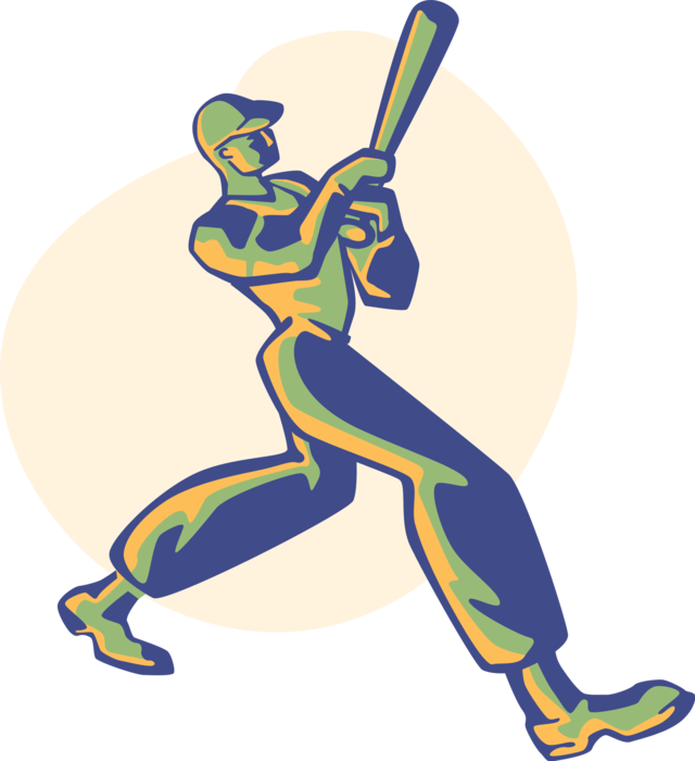 Vector Illustration of American Pastime Sport of Baseball Batter Swings the Bat