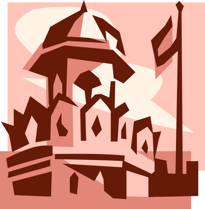 Vector Illustration of Red Fort, Residence of Mughal Emperor, Delhi, India