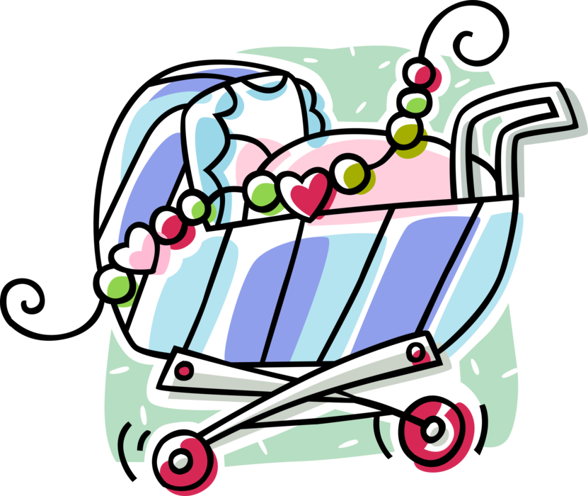 Vector Illustration of Newborn Infant Baby Carriage Stroller Pram