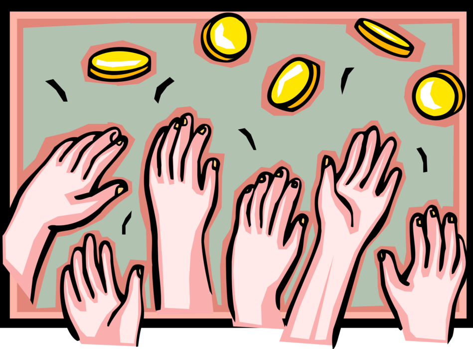 Vector Illustration of Hands with Money Cash Currency Coins as Medium of Exchange