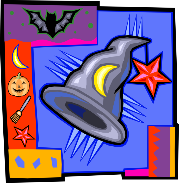 Vector Illustration of Halloween Sorceress Witch Hat 