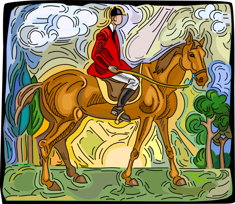 Vector Illustration of Equestrian Horse Rider in Fox Hunt