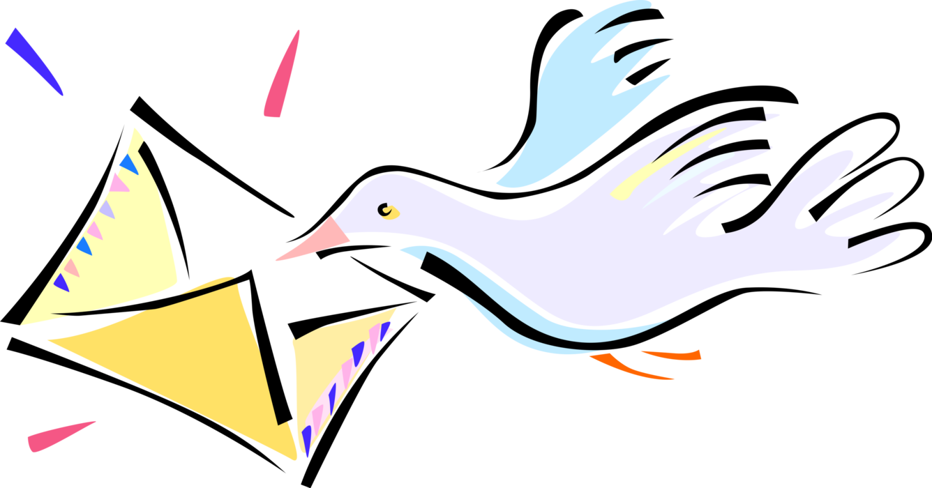 Vector Illustration of Carrier Pigeon Bird Delivers Airmail Letter Envelope