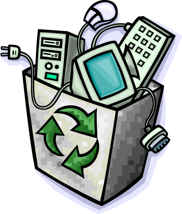 Vector Illustration of Recycle Bin Container Holds Recyclable Electronics Hardware for Recycling Center