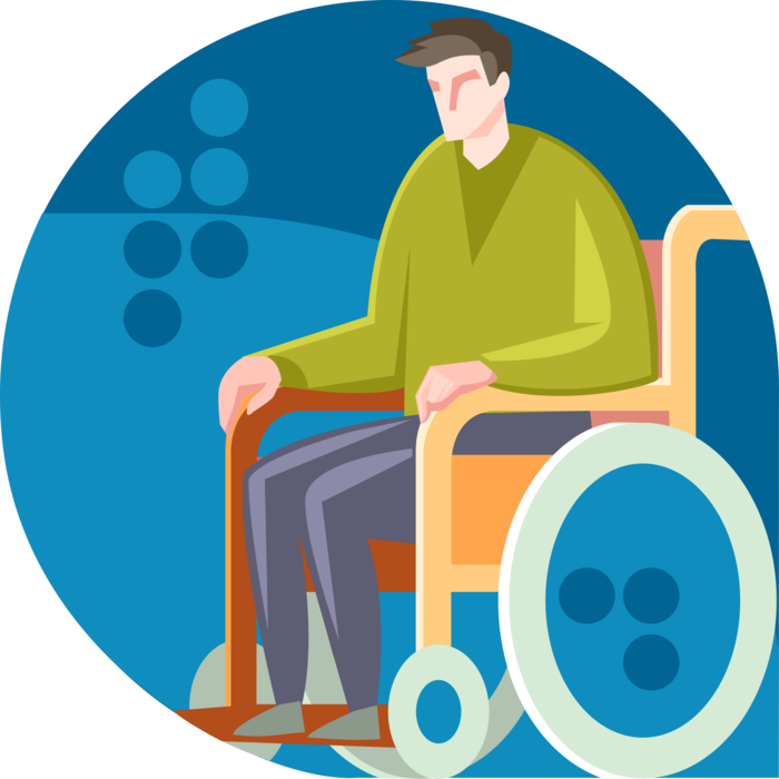 Vector Illustration of Physically Disabled Man in Handicapped Wheelchair