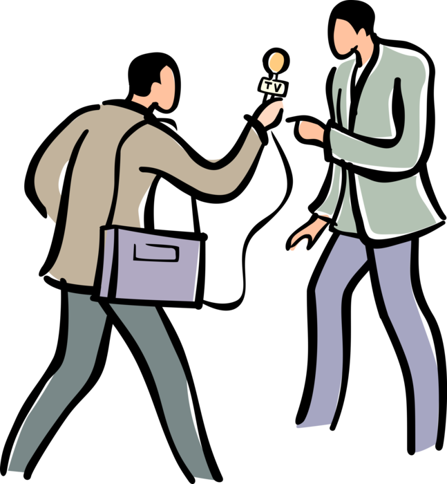 Vector Illustration of Television Reporter Interviews Man on Street with Microphone