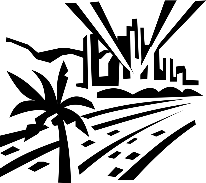 Vector Illustration of Highway Roadways and City Skyline