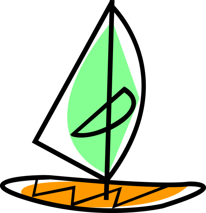 Vector Illustration of Windsurfing Windsurfer Powered by Wind on Sailboard