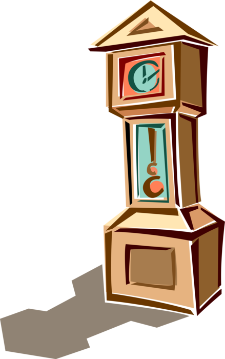 Vector Illustration of Grandfather or Longcase Pendulum Clock Timepiece