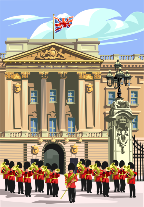 Vector Illustration of Buckingham Palace Changing of Guard Ceremony in London, England