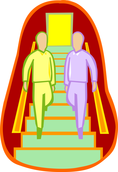 Vector Illustration of Men Walk Down Flight of Stairs