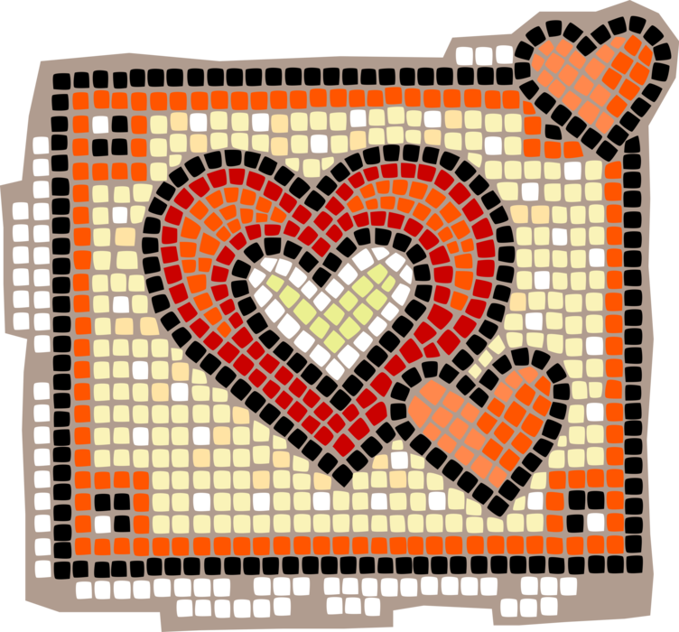 Vector Illustration of Decorative Mosaic Romantic Love Hearts