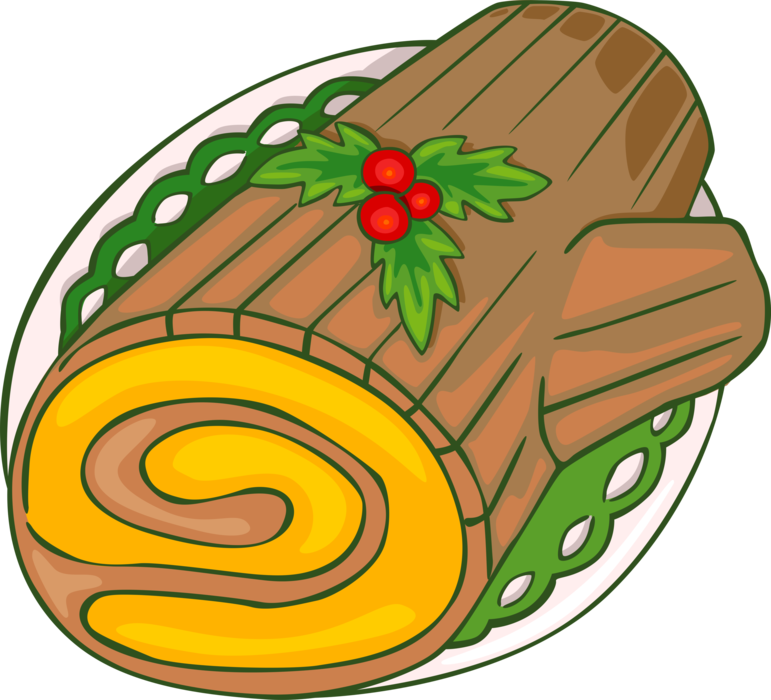 Vector Illustration of Festive Season Christmas Yule Log bûche de Noël Traditional Dessert Sponge Cake
