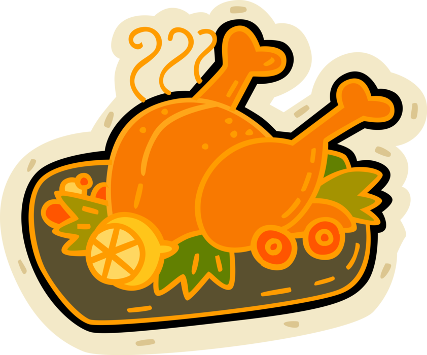 Vector Illustration of Roast Turkey Traditional Christmas or Thanksgiving Poultry Dinner