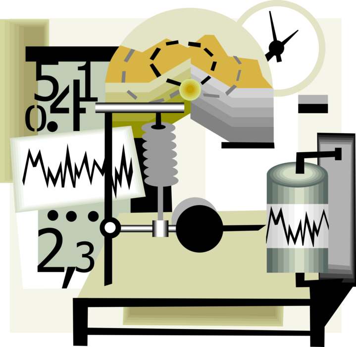 Vector Illustration of Seismology Earthquake and Seismic Wave Monitoring Equipment