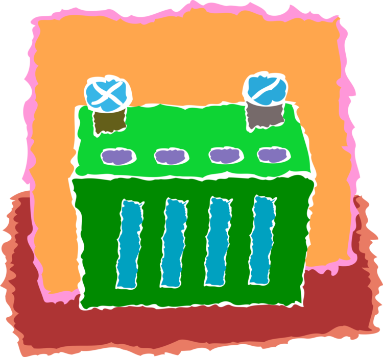 Vector Illustration of 12 Volt Car Battery Energy Source for SLI Starting Engine, Lighting, Ignition