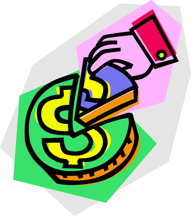 Vector Illustration of Hand Removes Slice of Financial Money Pie