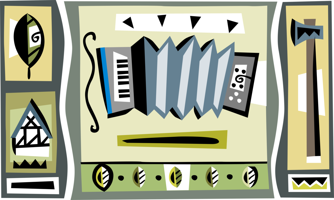 Vector Illustration of Accordion with Axe and Chalet