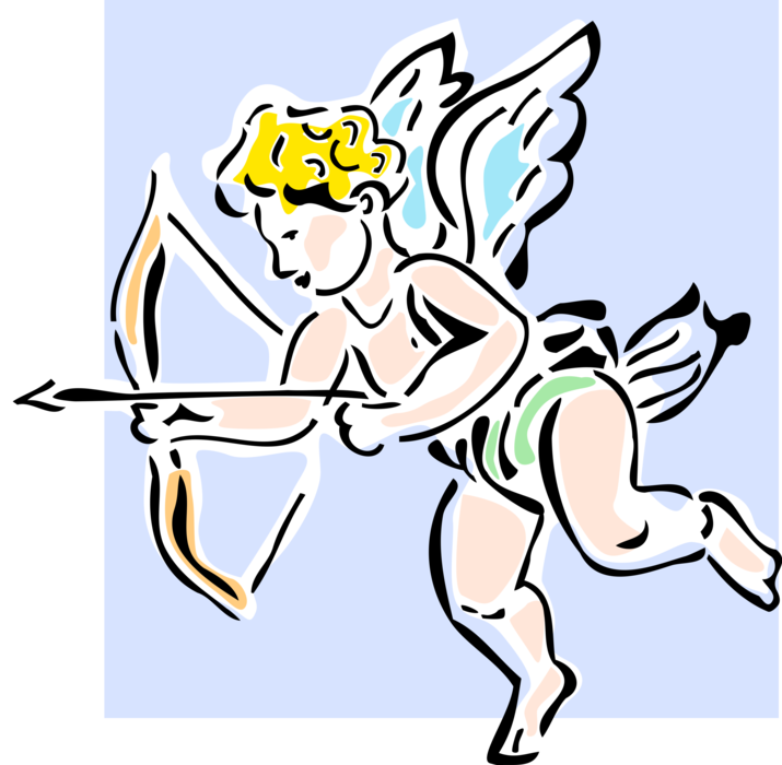 Vector Illustration of Cupid God of Desire and Erotic Love with Archery Bow and Arrow