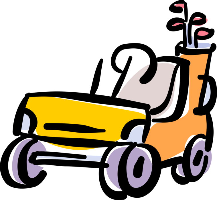 Vector Illustration of Sport of Golf Golfing Electric Golf Cart Carries Golf Clubs