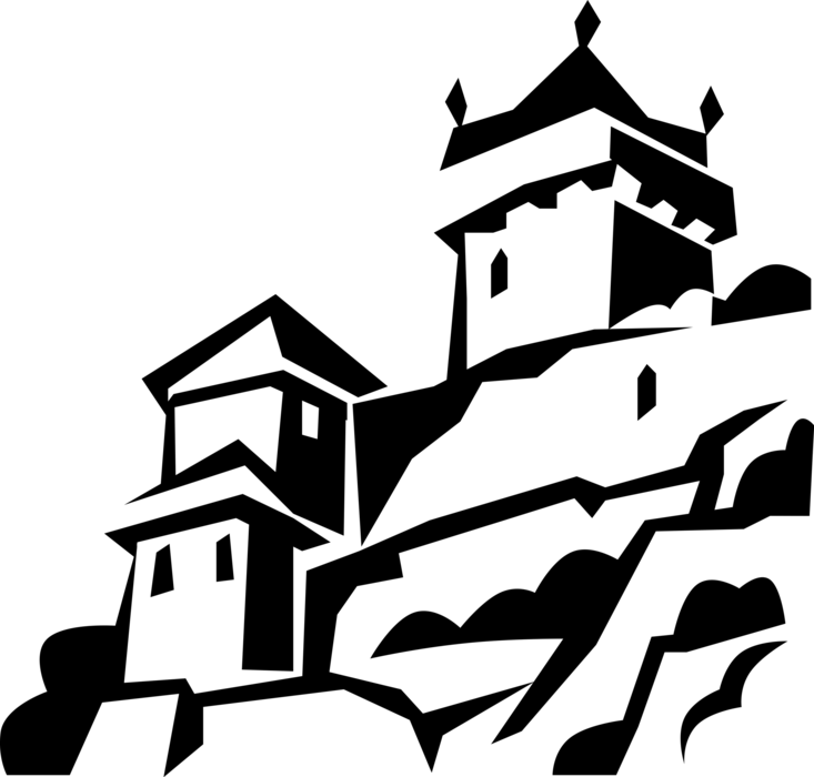 Vector Illustration of European Medieval Fortified Castle Architecture