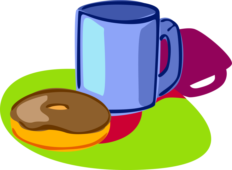 Vector Illustration of Morning Cup of Coffee and Chocolate Covered Donut