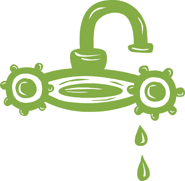 Vector Illustration of Dripping Water Tap Sink Faucet Controlls Release of Liquid