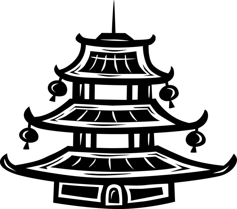 Vector Illustration of Chinese or Japanese Pagoda Buddhist Temple Architecture