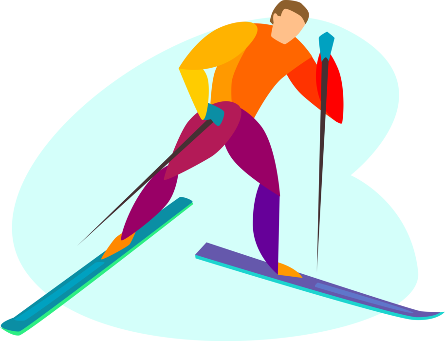 Vector Illustration of Cross-Country Nordic Skier on Trail Skiing in Winter