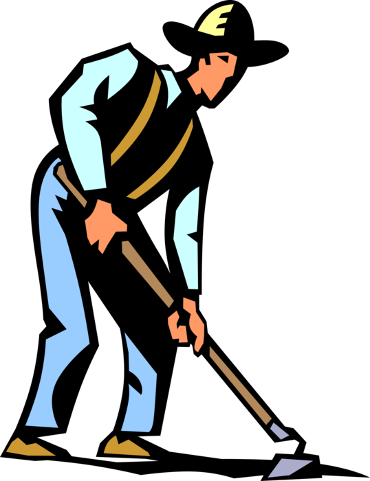 Vector Illustration of Farmer Working in Farm Field with Hoe to Shape the Soil