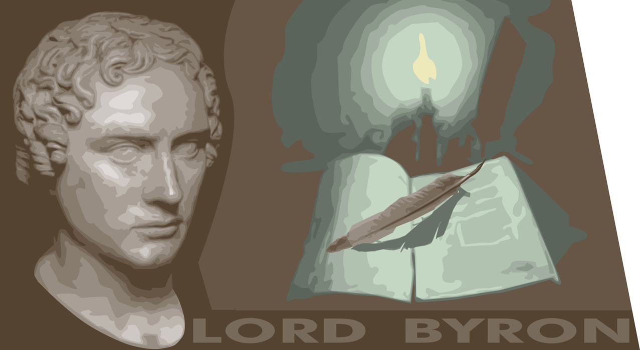 Vector Illustration of Lord Byron, Flamboyant English Poet in Romantic Movement