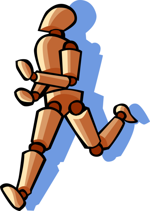 Vector Illustration of Wooden Artist Mannequin Running or Jogging