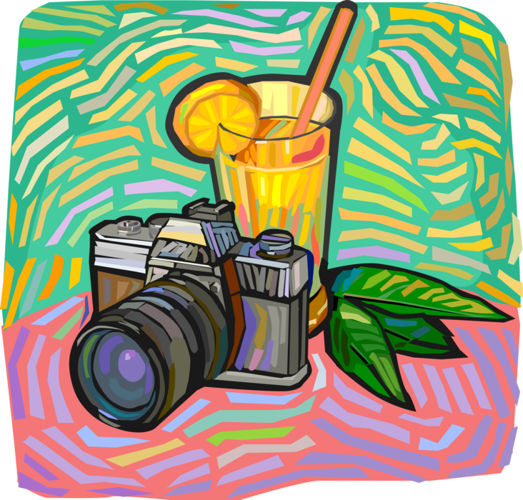 Vector Illustration of Photography Digital SLR 35mm Camera Produces Photographic Images