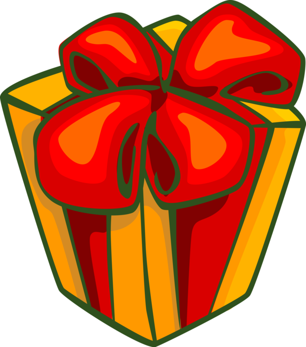 Vector Illustration of Gift Wrapped Christmas Present with Ribbon Bow