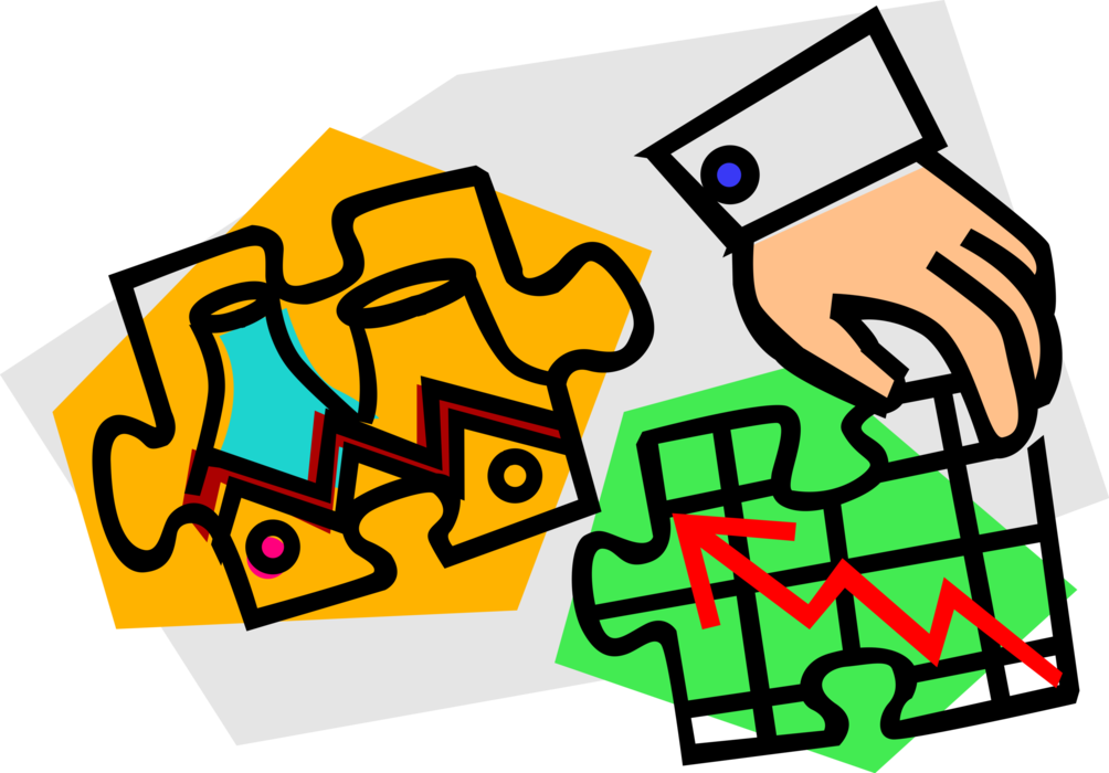 Vector Illustration of Hand with Puzzle Pieces and Rising Energy Costs in Manufacturing