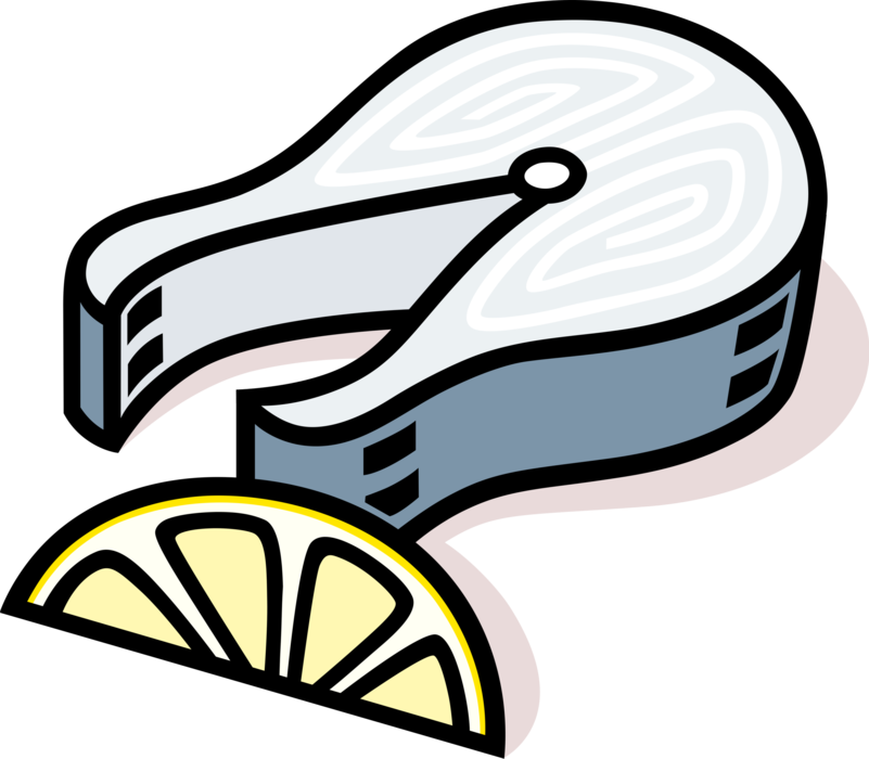 Vector Illustration of Fish Steak Dinner with Lemon Wedge