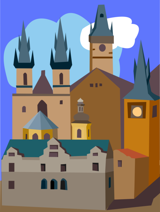 Vector Illustration of Old Town Square, Prague, Czech Republic