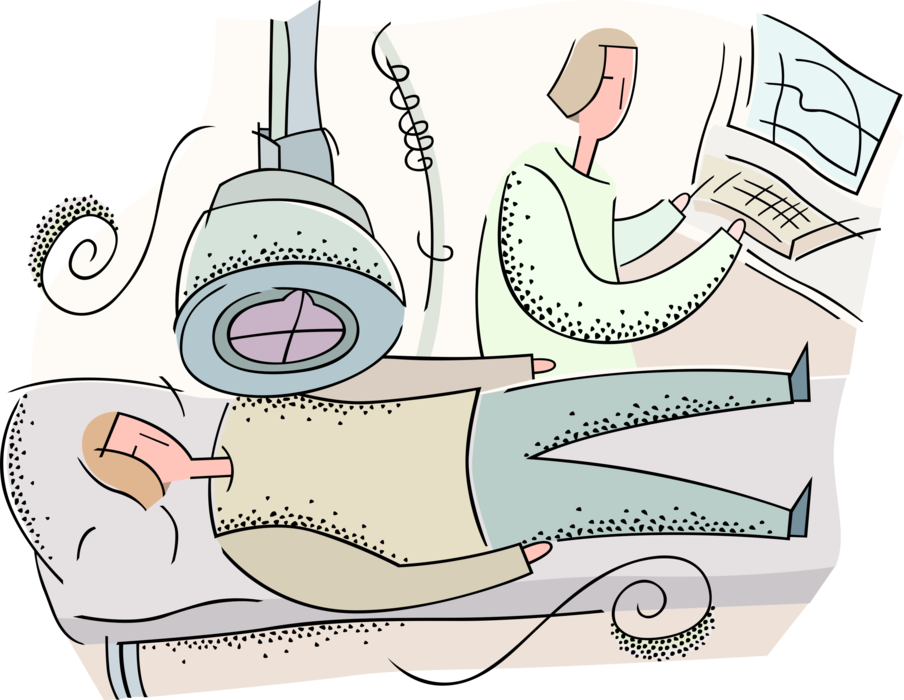 Vector Illustration of Medical Technician Performs CT Scan X-Ray Computed Tomography