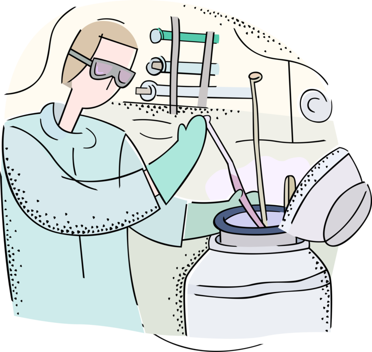 Vector Illustration of Liquid Nitrogen used to Store Medical Research Samples of Blood, Stem Cells and Plasma