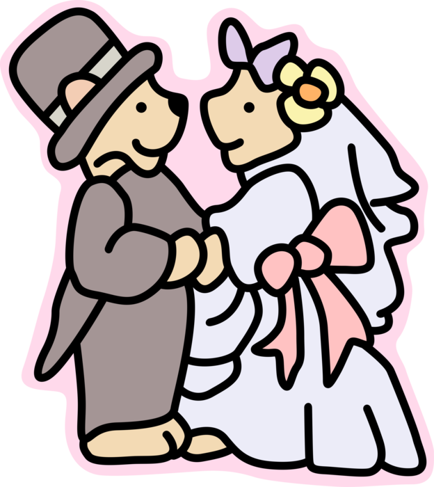 Vector Illustration of Bride and Groom Wedding Couple Teddy Bear Bears